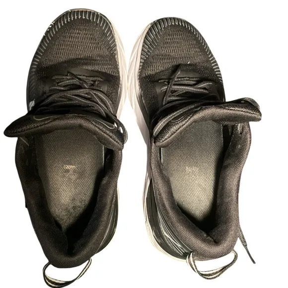 Hoka Black and White Athletic Shoes with Ribbed Upper