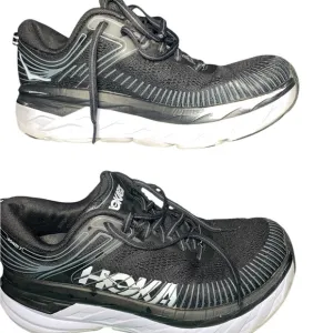 Hoka Black and White Athletic Shoes with Ribbed Upper