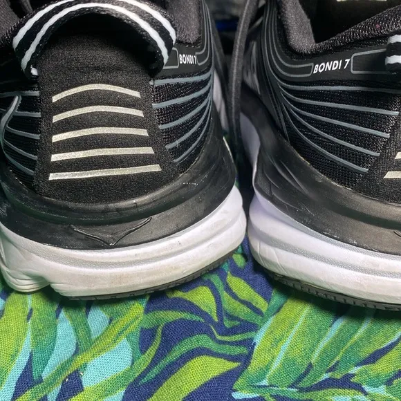 Hoka Black and White Athletic Shoes with Ribbed Upper