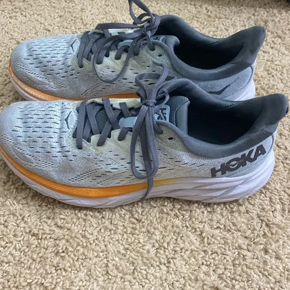 Hoka Clifton 8 athletic shoes sneakers gray orange size 8 preowned