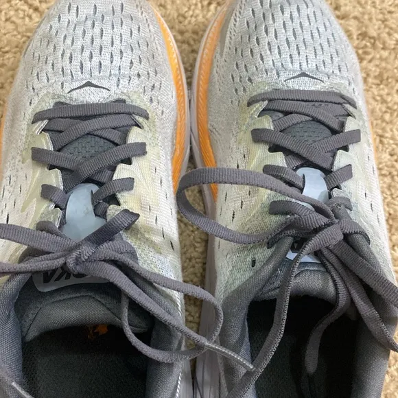 Hoka Clifton 8 athletic shoes sneakers gray orange size 8 preowned