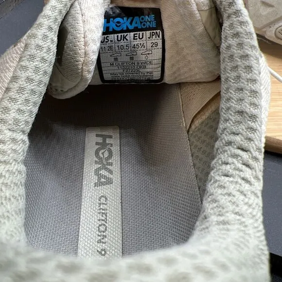 Hoka Clifton 9 Mens Size 11 2E Wide Oat Milk Barley Daily Road Jogging Shoes