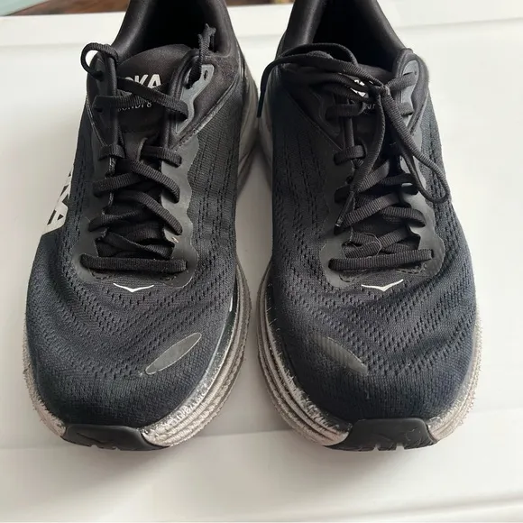 Hoka M Bondi 8 Black White Athletic Road Running Shoes 12D
