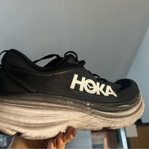 Hoka M Bondi 8 Black White Athletic Road Running Shoes 12D