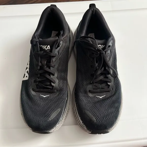 Hoka M Bondi 8 Black White Athletic Road Running Shoes 12D
