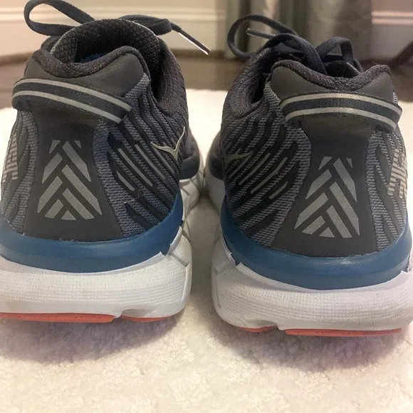 Hoka Men's athletic shoes, M Clifton 5.  Black and Gray, size 9, worn minimally