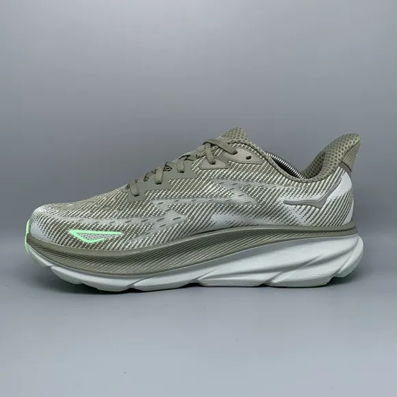 Hoka One Clifton 9 Gray Green Road Running Shoes Men's Sz 12D