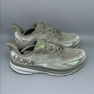 Hoka One Clifton 9 Gray Green Road Running Shoes Men's Sz 12D
