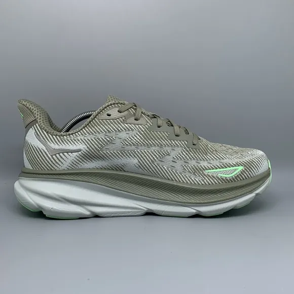 Hoka One Clifton 9 Gray Green Road Running Shoes Men's Sz 12D