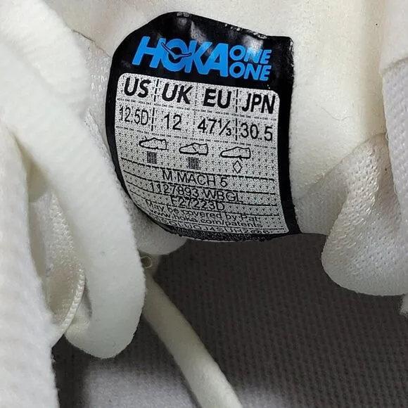 Hoka Mach 5 Shoes Mens 12.5D White Blue Glass Road Race Running Support Trainer