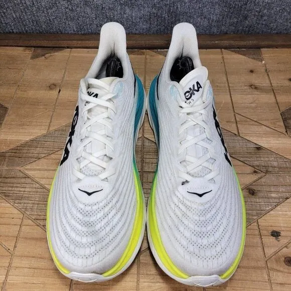 Hoka Mach 5 Shoes Mens 12.5D White Blue Glass Road Race Running Support Trainer