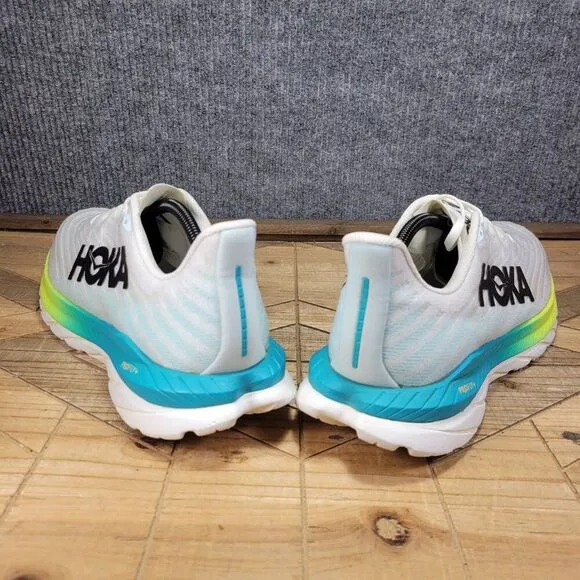 Hoka Mach 5 Shoes Mens 12.5D White Blue Glass Road Race Running Support Trainer