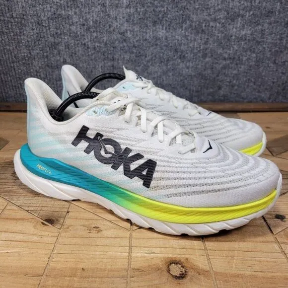 Hoka Mach 5 Shoes Mens 12.5D White Blue Glass Road Race Running Support Trainer