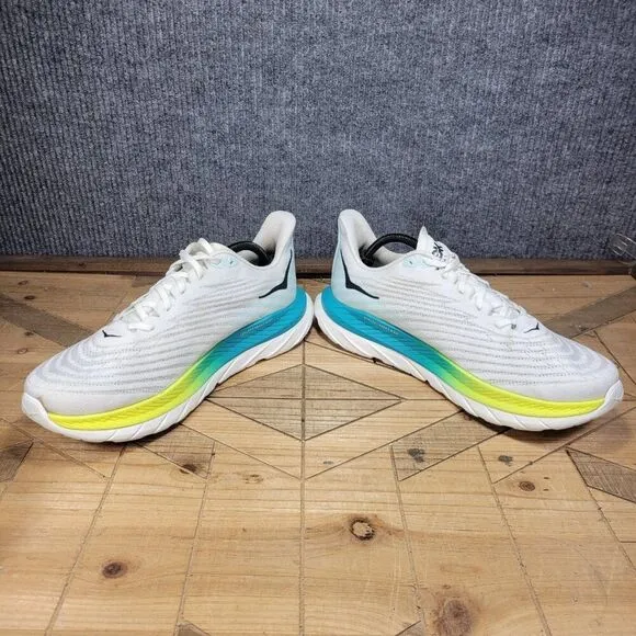 Hoka Mach 5 Shoes Mens 12.5D White Blue Glass Road Race Running Support Trainer