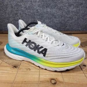 Hoka Mach 5 Shoes Mens 12.5D White Blue Glass Road Race Running Support Trainer