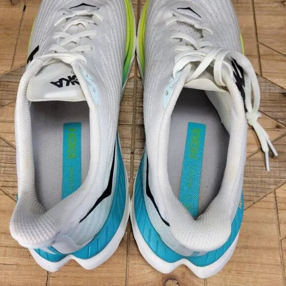 Hoka Mach 5 Shoes Mens 12.5D White Blue Glass Road Race Running Support Trainer