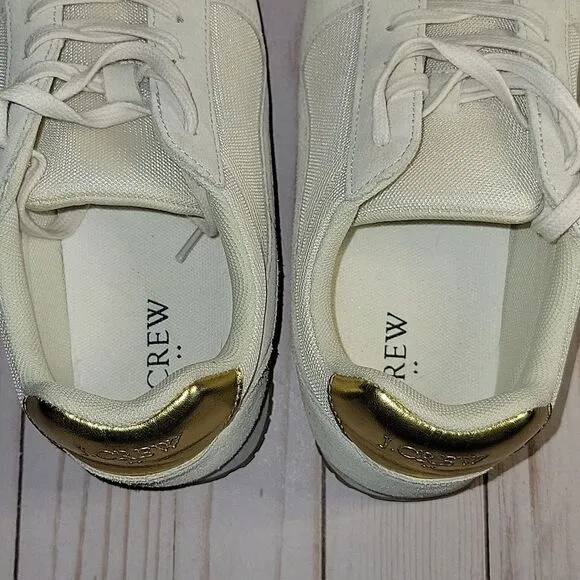 J. Crew City sneakers  trainers tennis shoes womens size 10 cream gold detailing