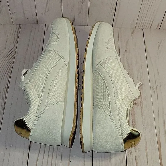 J. Crew City sneakers  trainers tennis shoes womens size 10 cream gold detailing