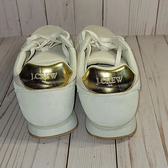J. Crew City sneakers  trainers tennis shoes womens size 10 cream gold detailing