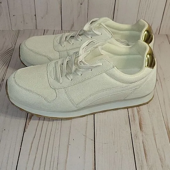 J. Crew City sneakers  trainers tennis shoes womens size 10 cream gold detailing