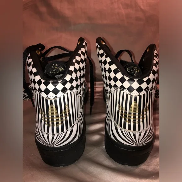 Jeremy Scott x Adidas Black &amp; White Checkerboard Wings High-Top Sneakers