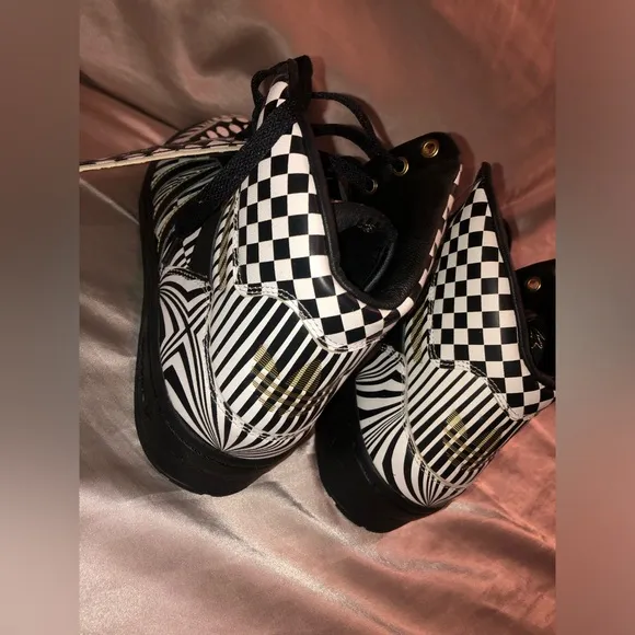 Jeremy Scott x Adidas Black &amp; White Checkerboard Wings High-Top Sneakers