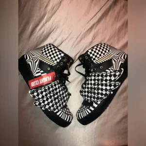 Jeremy Scott x Adidas Black &amp; White Checkerboard Wings High-Top Sneakers