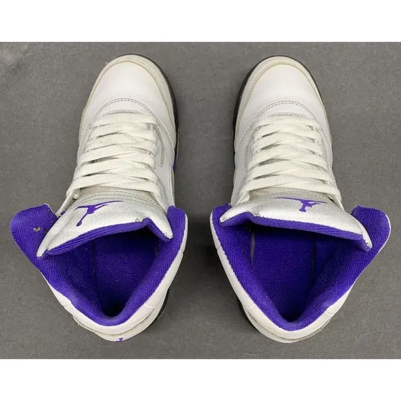 Jordan 5 Retro  3Y White Dark Concord-Black Purple Youth Mid-Top Lace Leather
