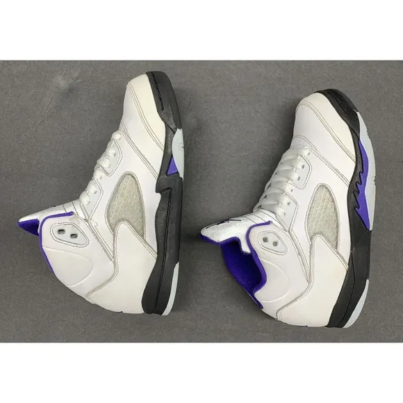 Jordan 5 Retro  3Y White Dark Concord-Black Purple Youth Mid-Top Lace Leather