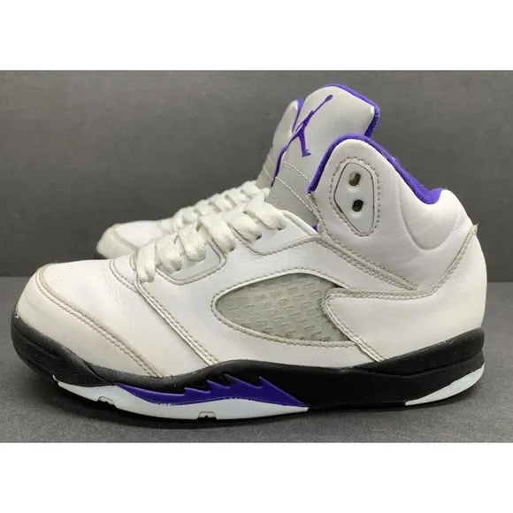 Jordan 5 Retro  3Y White Dark Concord-Black Purple Youth Mid-Top Lace Leather