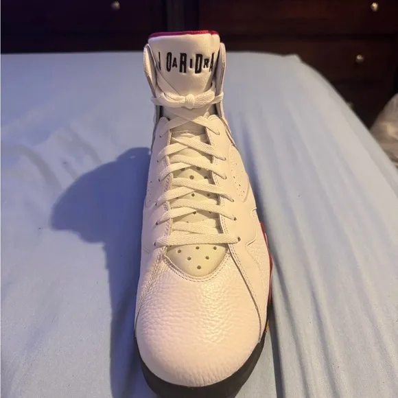 Jordan White and Red High-Top Sneakers