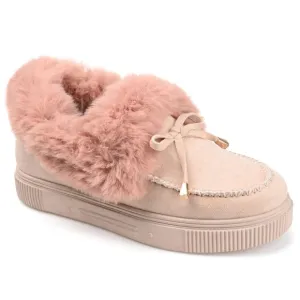 Journee Collection MIDNIGHT Fur-Lined Slip-On Shoes. Beige, Size 10. Cozy &amp; Chic