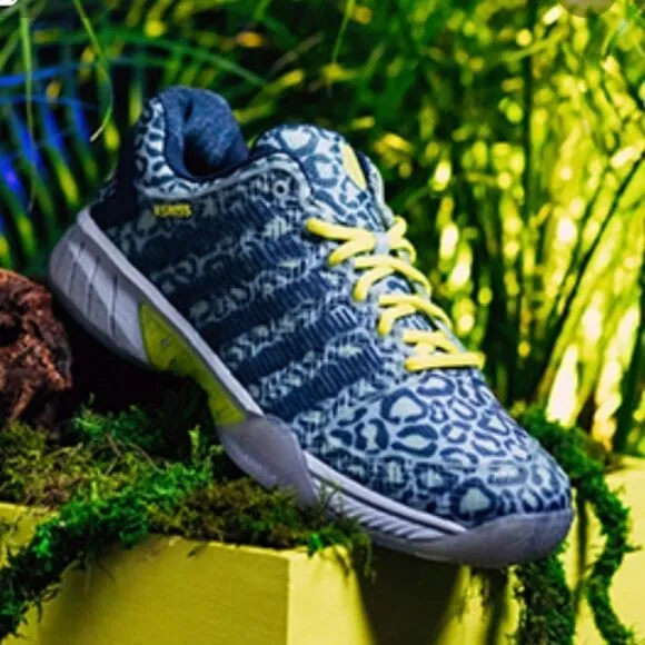 K-Swiss Hypercourt Express Blue Leopard Tennis Shoes.