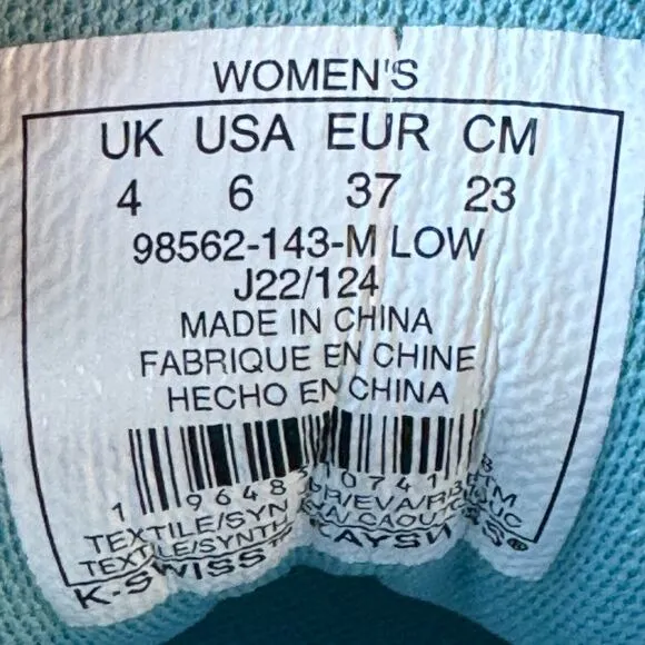 K-Swiss Hypercourt Women Size 6 Shoes Nile Blue White Pickleball Tennis Sneakers