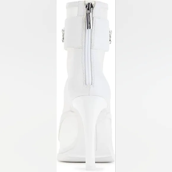 Karl Lagerfeld Paris Women's White Blayze Lug Sole Peep Toe Bootie Size 8.5