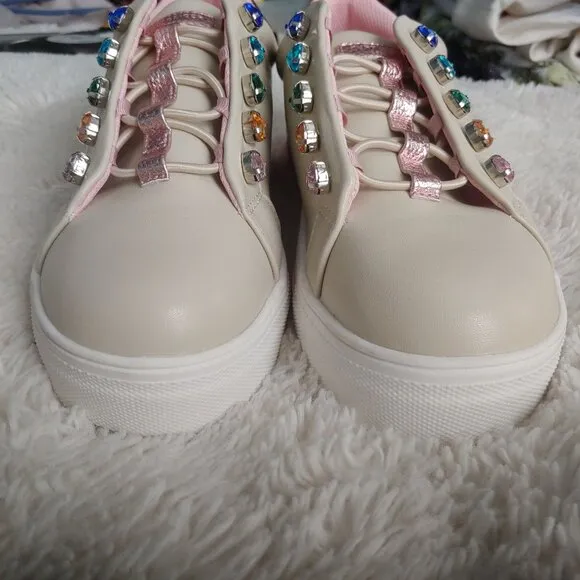 Kurt Geiger Mini Liviah Love Sweetheart Taupe Tennis Style Leather Shoes