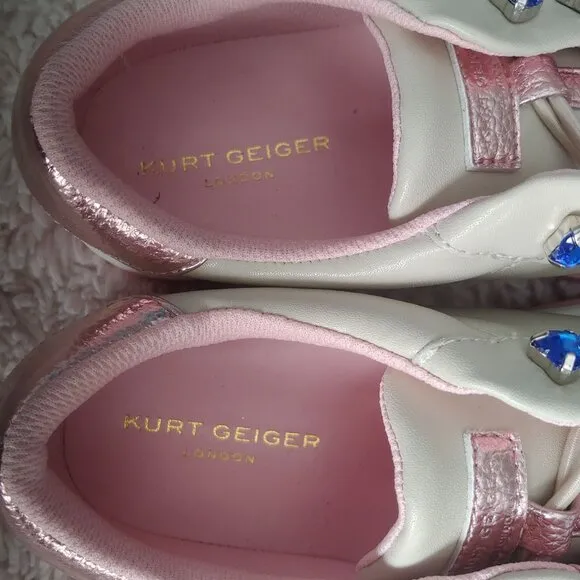 Kurt Geiger Mini Liviah Love Sweetheart Taupe Tennis Style Leather Shoes