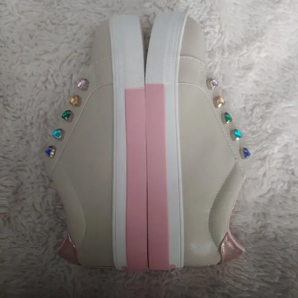 Kurt Geiger Mini Liviah Love Sweetheart Taupe Tennis Style Leather Shoes