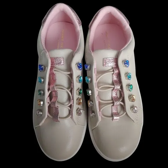 Kurt Geiger Mini Liviah Love Sweetheart Taupe Tennis Style Leather Shoes