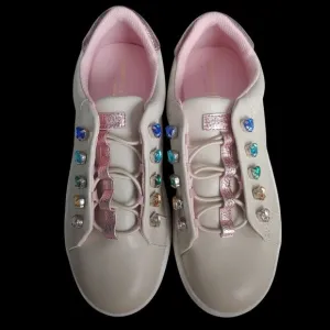 Kurt Geiger Mini Liviah Love Sweetheart Taupe Tennis Style Leather Shoes