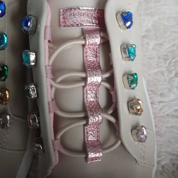 Kurt Geiger Mini Liviah Love Sweetheart Taupe Tennis Style Leather Shoes