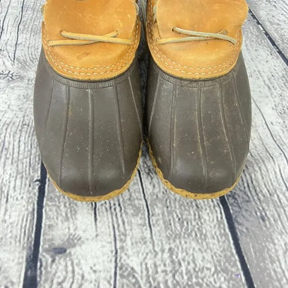 L.L. Bean Mens Duck Shoes Boots Size 9M Brown &amp; Tan Leather/Rubber Lace-Up
