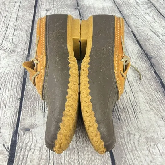 L.L. Bean Mens Duck Shoes Boots Size 9M Brown &amp; Tan Leather/Rubber Lace-Up
