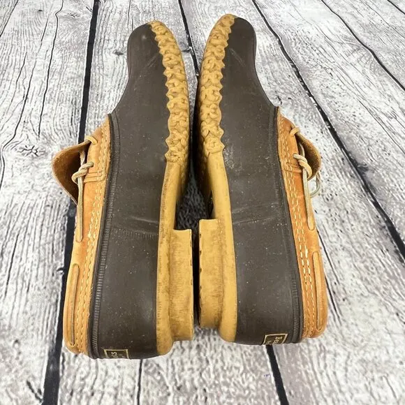 L.L. Bean Mens Duck Shoes Boots Size 9M Brown &amp; Tan Leather/Rubber Lace-Up