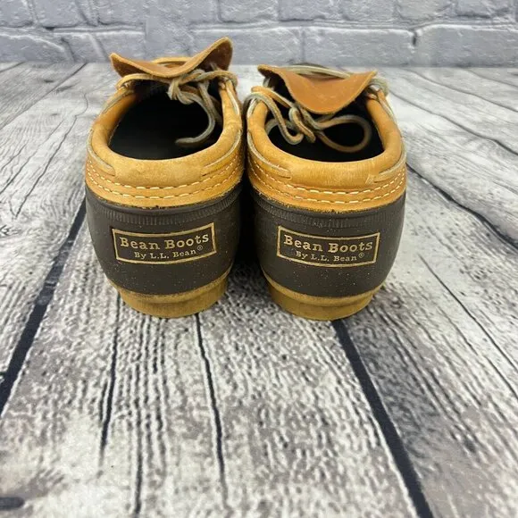 L.L. Bean Mens Duck Shoes Boots Size 9M Brown &amp; Tan Leather/Rubber Lace-Up
