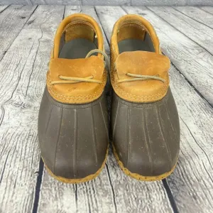 L.L. Bean Mens Duck Shoes Boots Size 9M Brown &amp; Tan Leather/Rubber Lace-Up