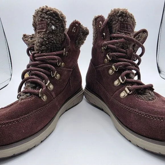 LL Bean Mountain Lodge Womens Size 6 Brown Boots Fleece Collar Primaloft