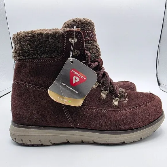 LL Bean Mountain Lodge Womens Size 6 Brown Boots Fleece Collar Primaloft