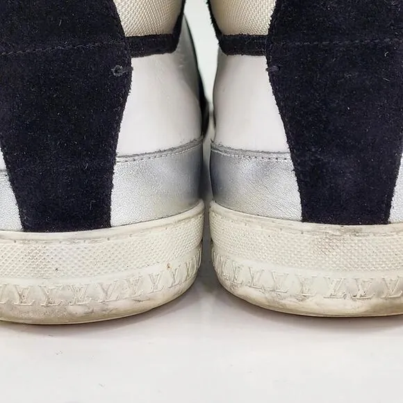 Louis Vuitton High Top Sneakers US 9.5 Men's Black Suede White Lace-Up Shoes LV