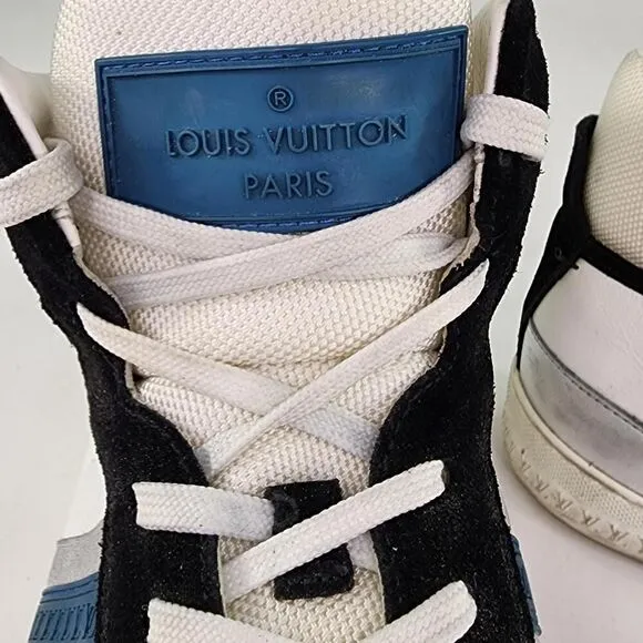Louis Vuitton High Top Sneakers US 9.5 Men's Black Suede White Lace-Up Shoes LV